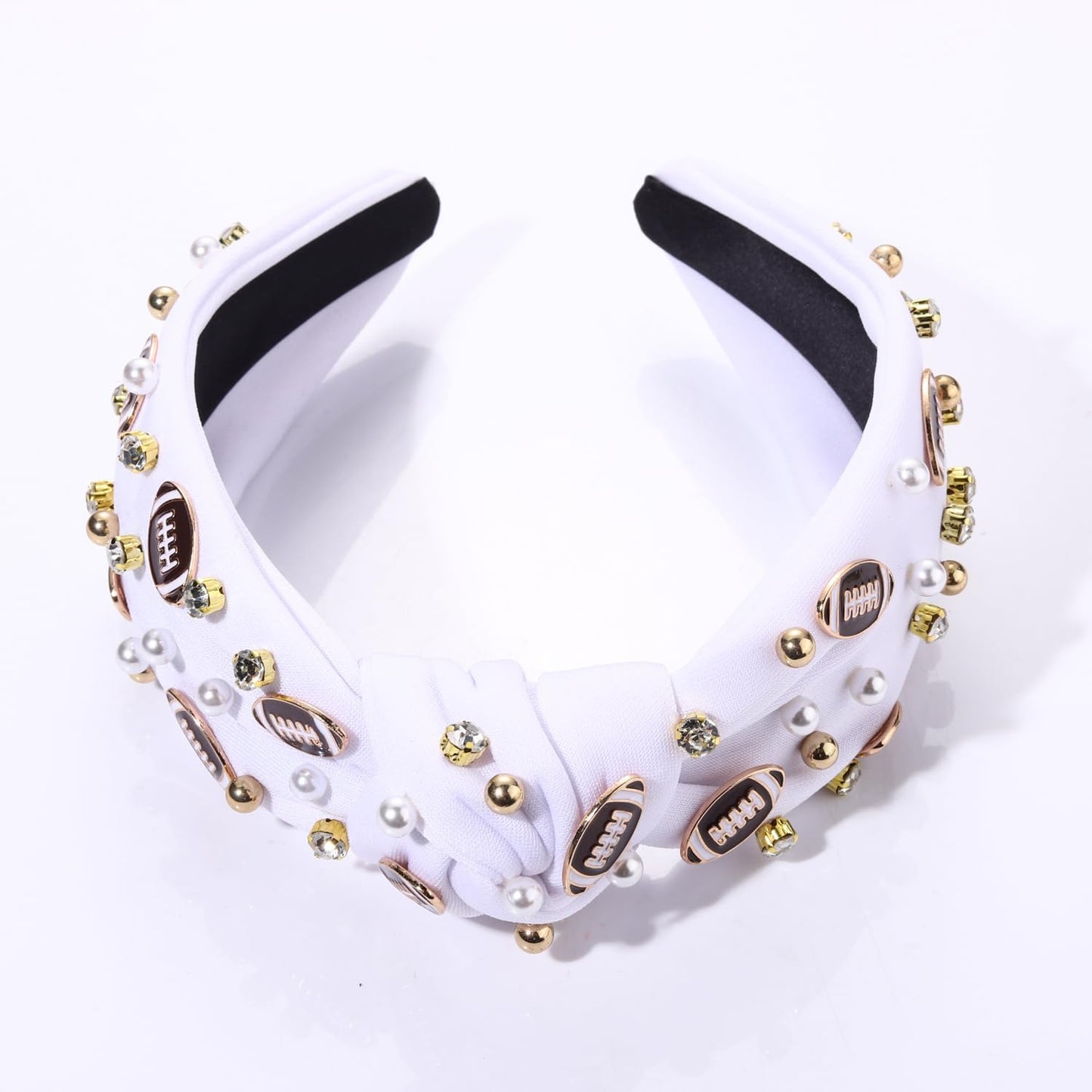 Football Headband for Women Football Accessories Pearl Rhinestone Wide Knot Headband Game Day Football Mom Outfit