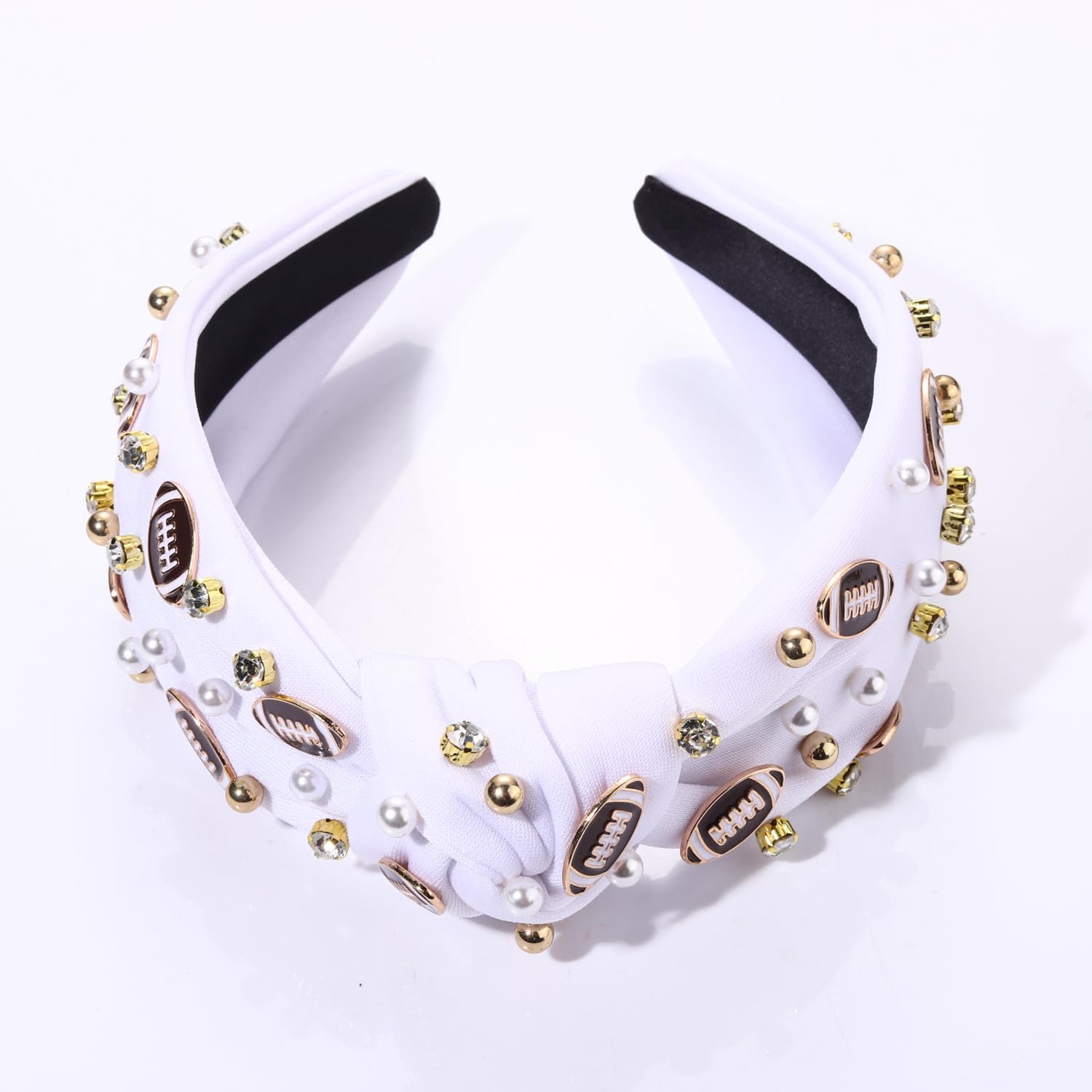 Football Headband for Women Football Accessories Pearl Rhinestone Wide Knot Headband Game Day Football Mom Outfit