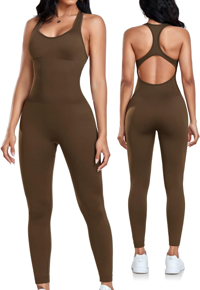 Sculpt & Support Women's Seamless Bodycon Jumpsuit Sexy Racerback with Tummy Control