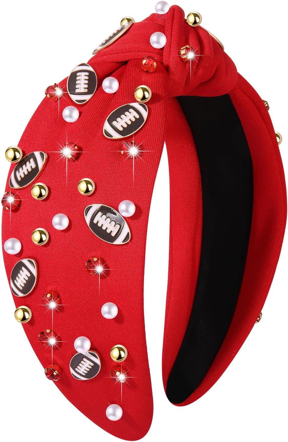 Football Headband for Women Football Accessories Pearl Rhinestone Wide Knot Headband Game Day Football Mom Outfit