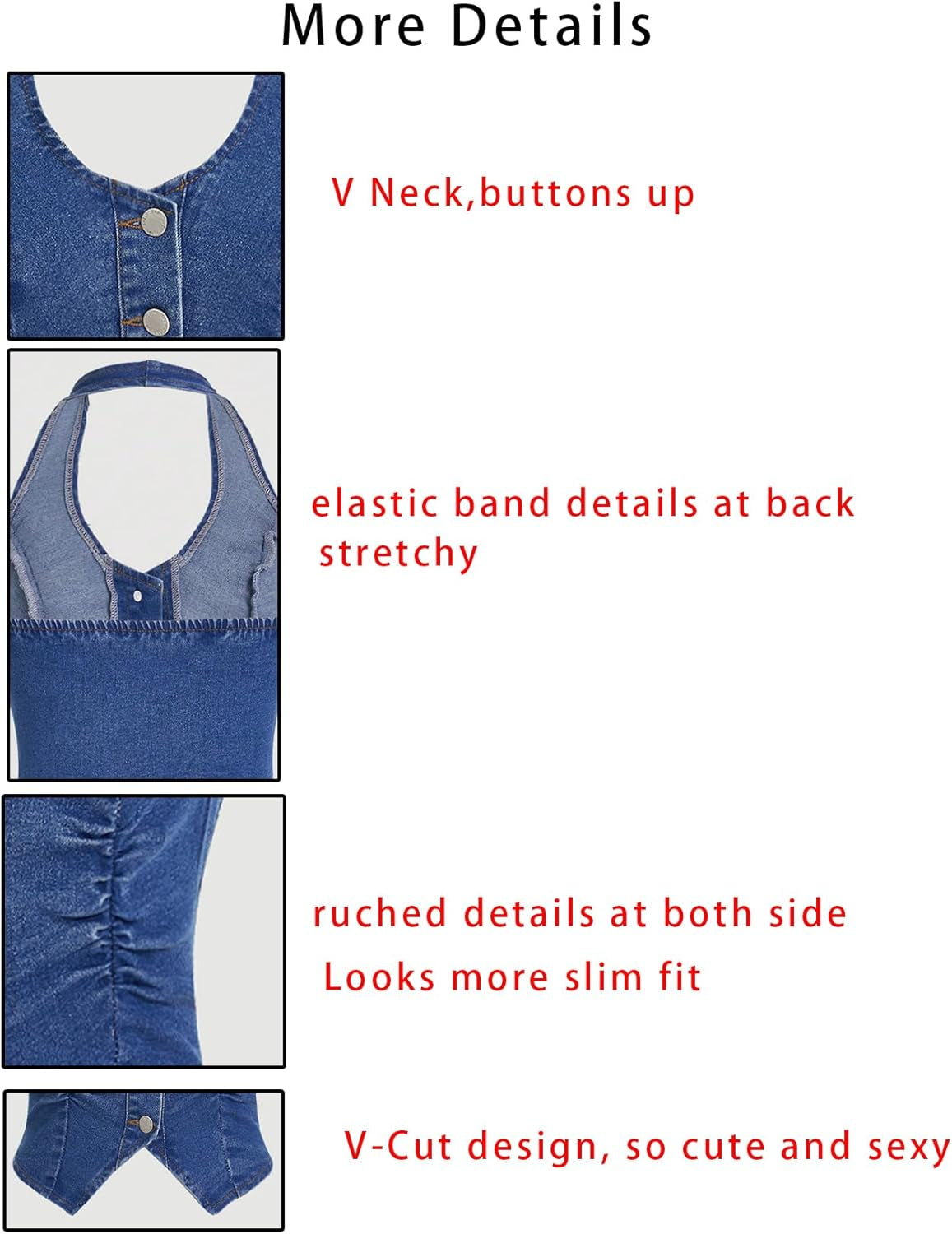 Women'S Button Front Denim Jacket Vest Sleeveless Vintage Halter Jean Crop Tank Top