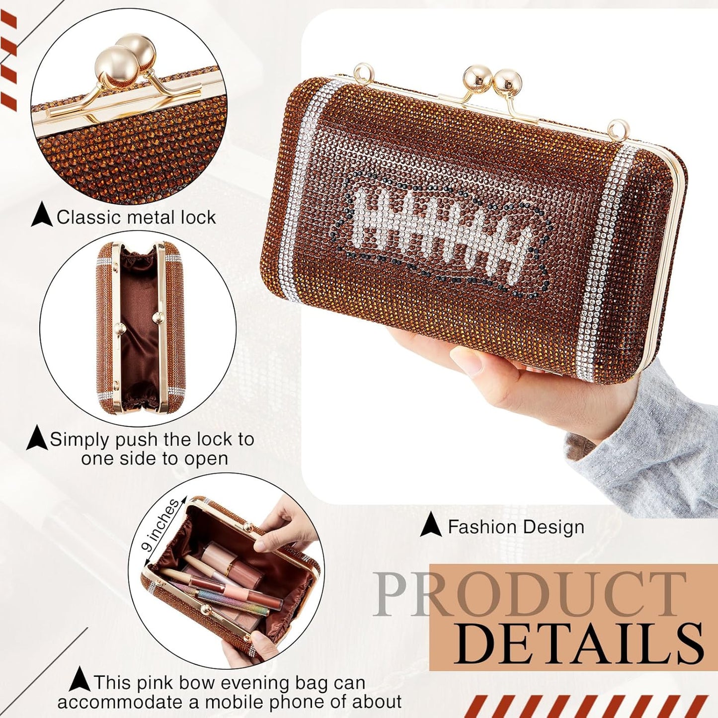 Rhinestone Evening Bag Sparkling Clutch for Sport Lover Gift Women Glitter Luxury Purse for Weddings Formal