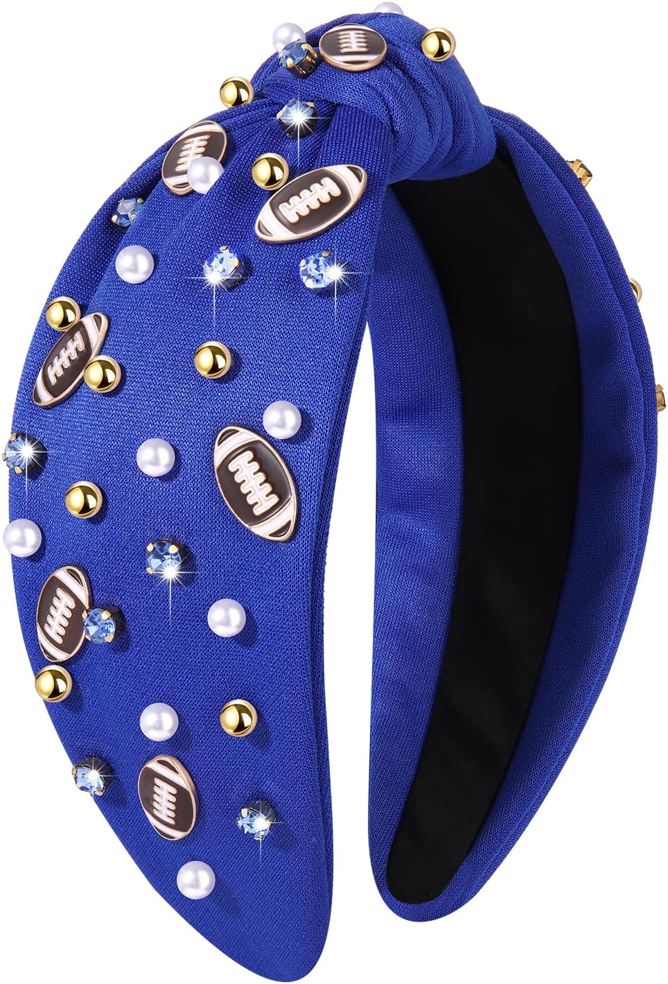 Football Headband for Women Football Accessories Pearl Rhinestone Wide Knot Headband Game Day Football Mom Outfit