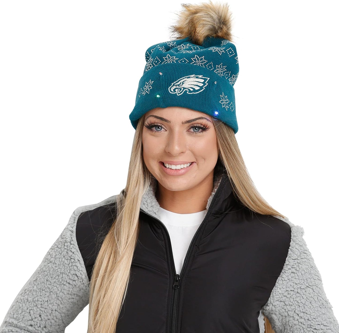 Women's NFL Team Logo Ladies Light up Skull Winter Knit Cap Beanie Hat