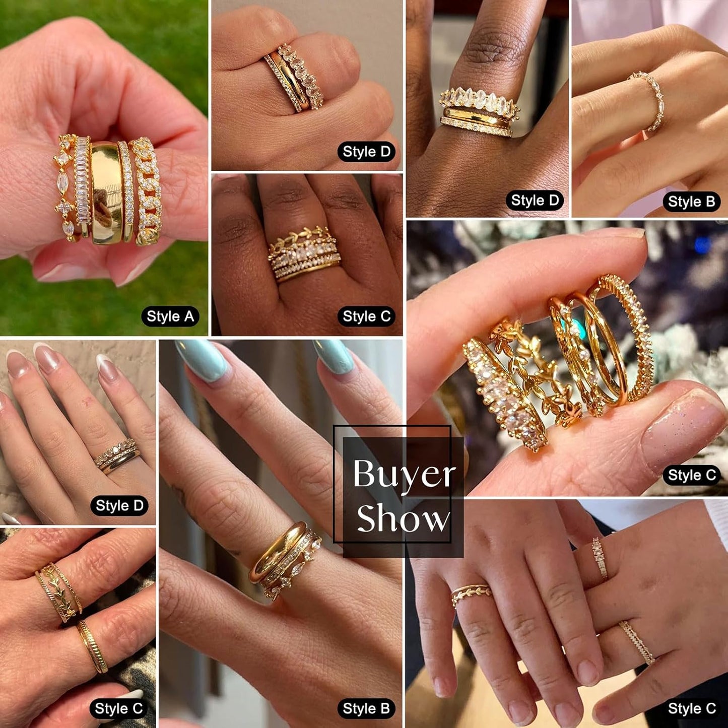 Stackable Gold Rings for Women Non Tarnish Trendy Dainty 14K Gold Plated Stacking Cubic Zirconia Thumb Ring Set Pack Statement Chunky Band Rings Promise Engagement Rings Size 7 8 9 10 11