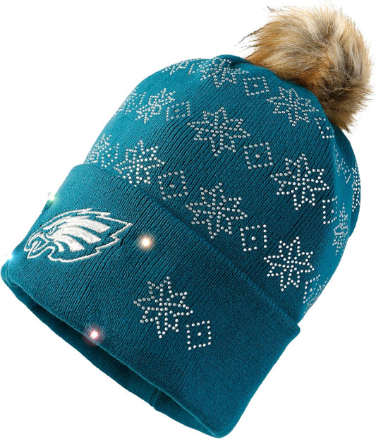 Women's NFL Team Logo Ladies Light up Skull Winter Knit Cap Beanie Hat