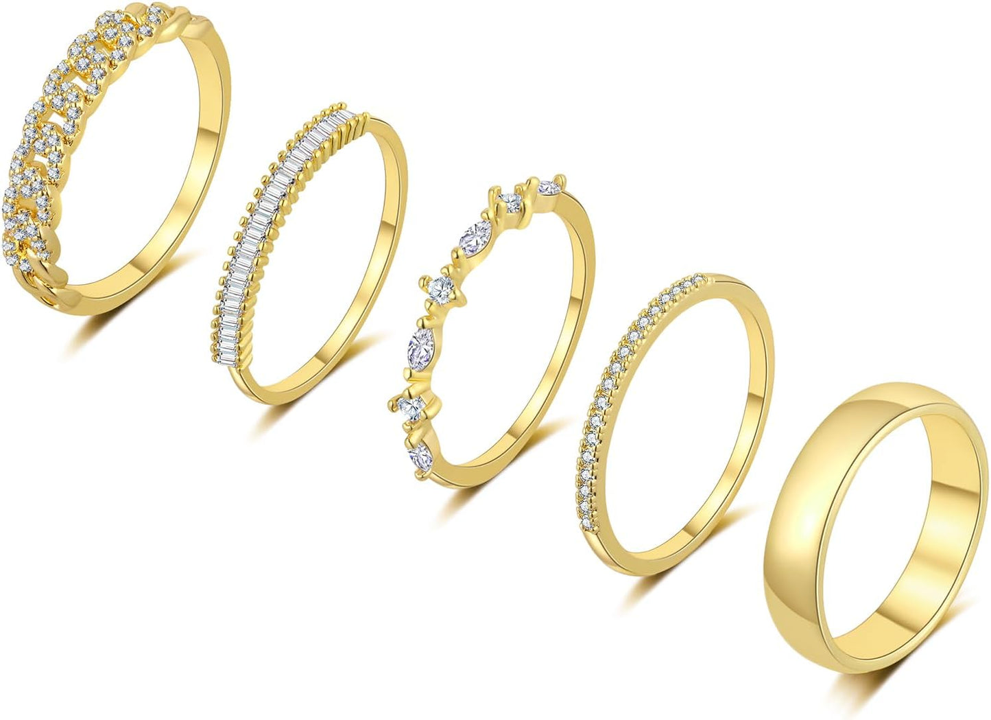 Stackable Gold Rings for Women Non Tarnish Trendy Dainty 14K Gold Plated Stacking Cubic Zirconia Thumb Ring Set Pack Statement Chunky Band Rings Promise Engagement Rings Size 7 8 9 10 11