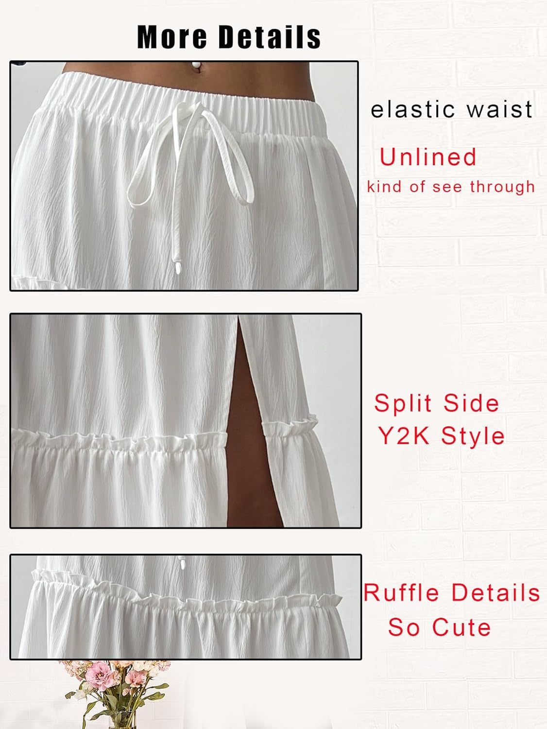 Women'S Elastic Waist Tie Front Tiered Ruffle Hem Long Maxi Skirt Y2K Split Thigh Flowy Skirts