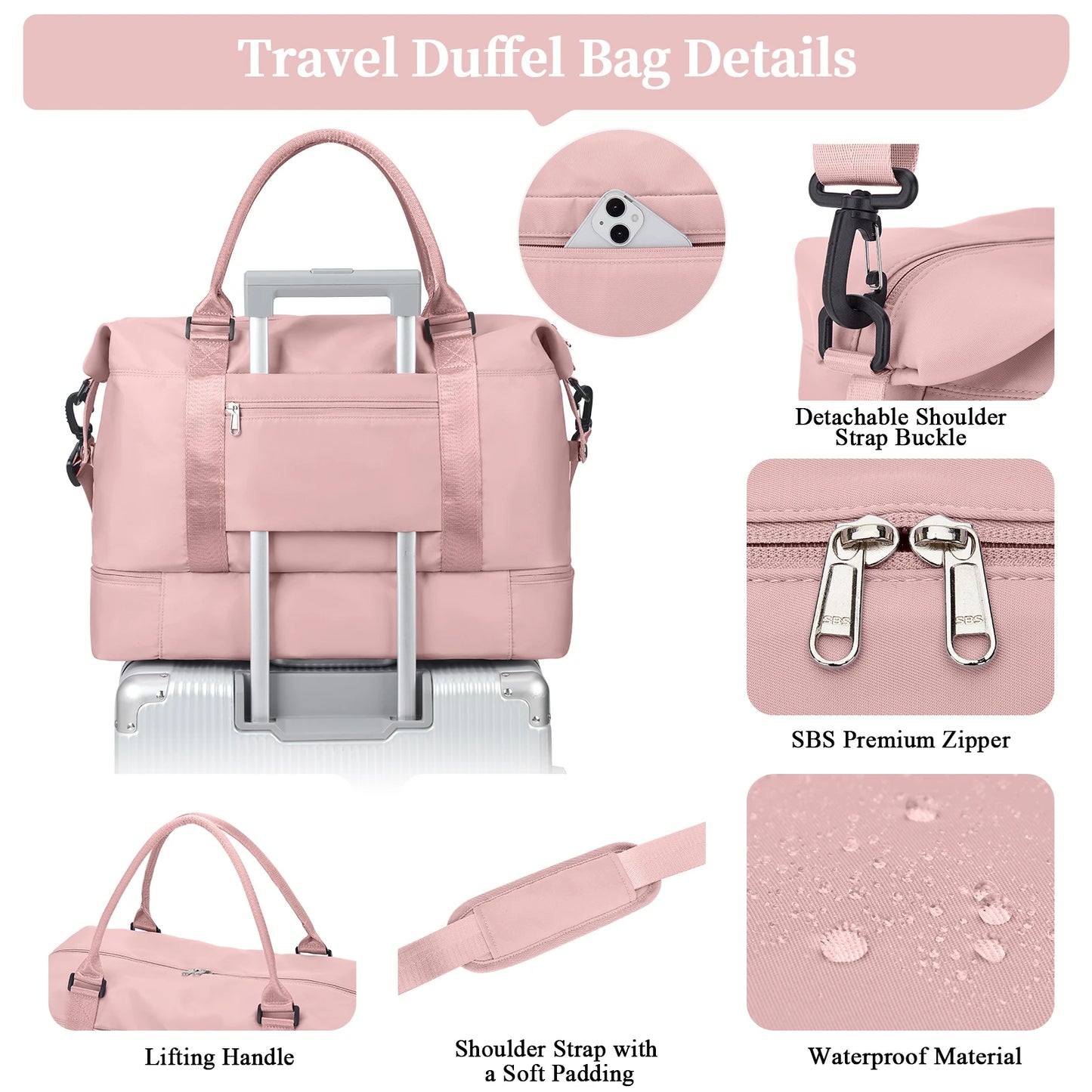 Weekender Travel Bag for Women - Overnight Carry-On Duffel with Shoe Compartment, Personal Item Tote & Matching Toiletry Bag, Gym Bag