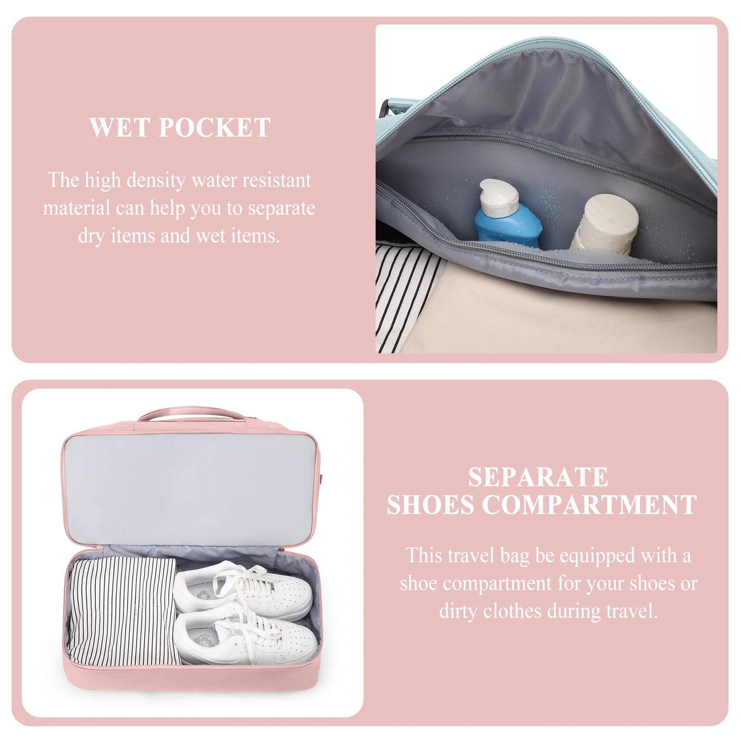 Weekender Travel Bag for Women - Overnight Carry-On Duffel with Shoe Compartment, Personal Item Tote & Matching Toiletry Bag, Gym Bag