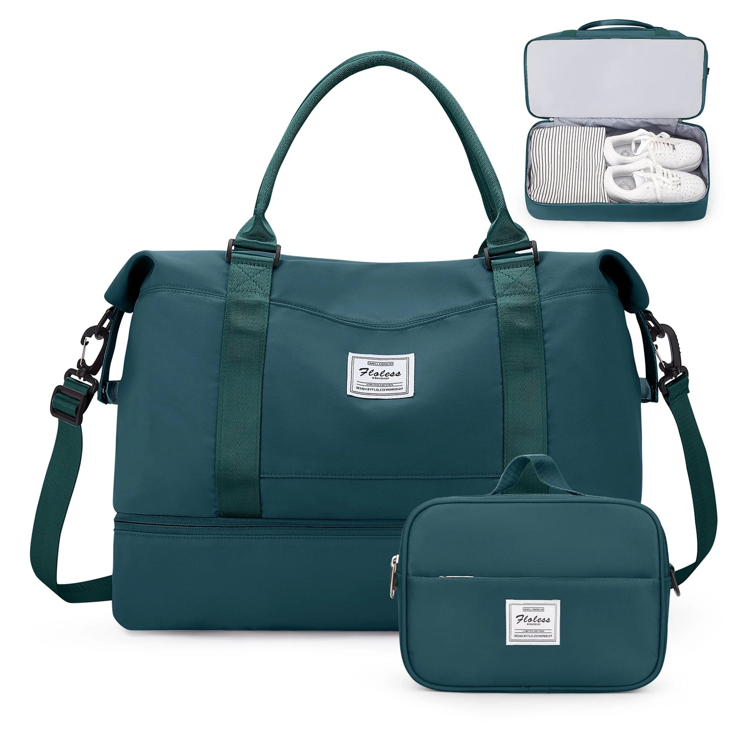 Weekender Travel Bag for Women - Overnight Carry-On Duffel with Shoe Compartment, Personal Item Tote & Matching Toiletry Bag, Gym Bag