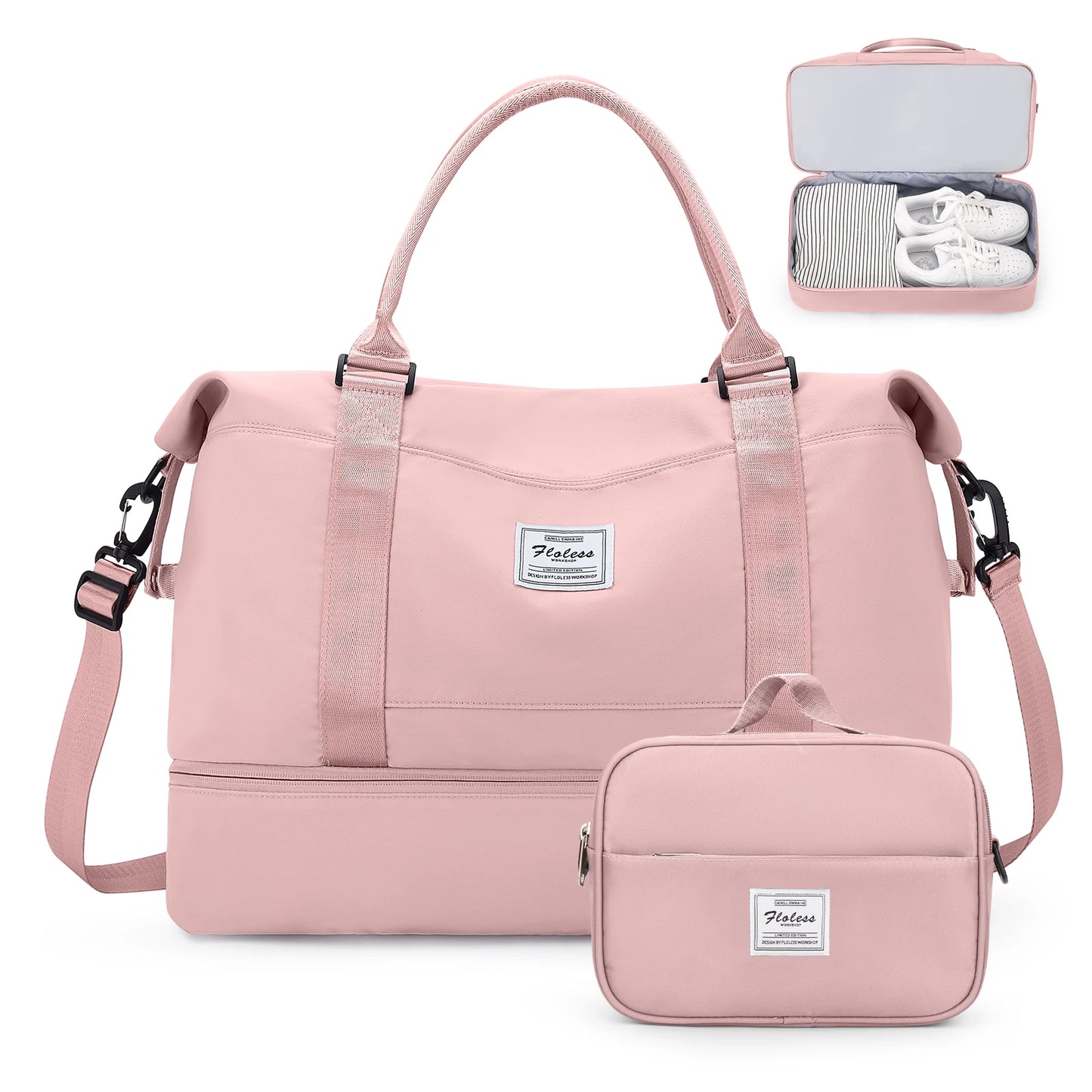 Weekender Travel Bag for Women - Overnight Carry-On Duffel with Shoe Compartment, Personal Item Tote & Matching Toiletry Bag, Gym Bag