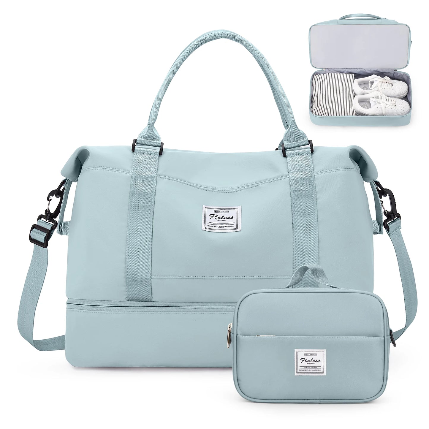 Weekender Travel Bag for Women - Overnight Carry-On Duffel with Shoe Compartment, Personal Item Tote & Matching Toiletry Bag, Gym Bag