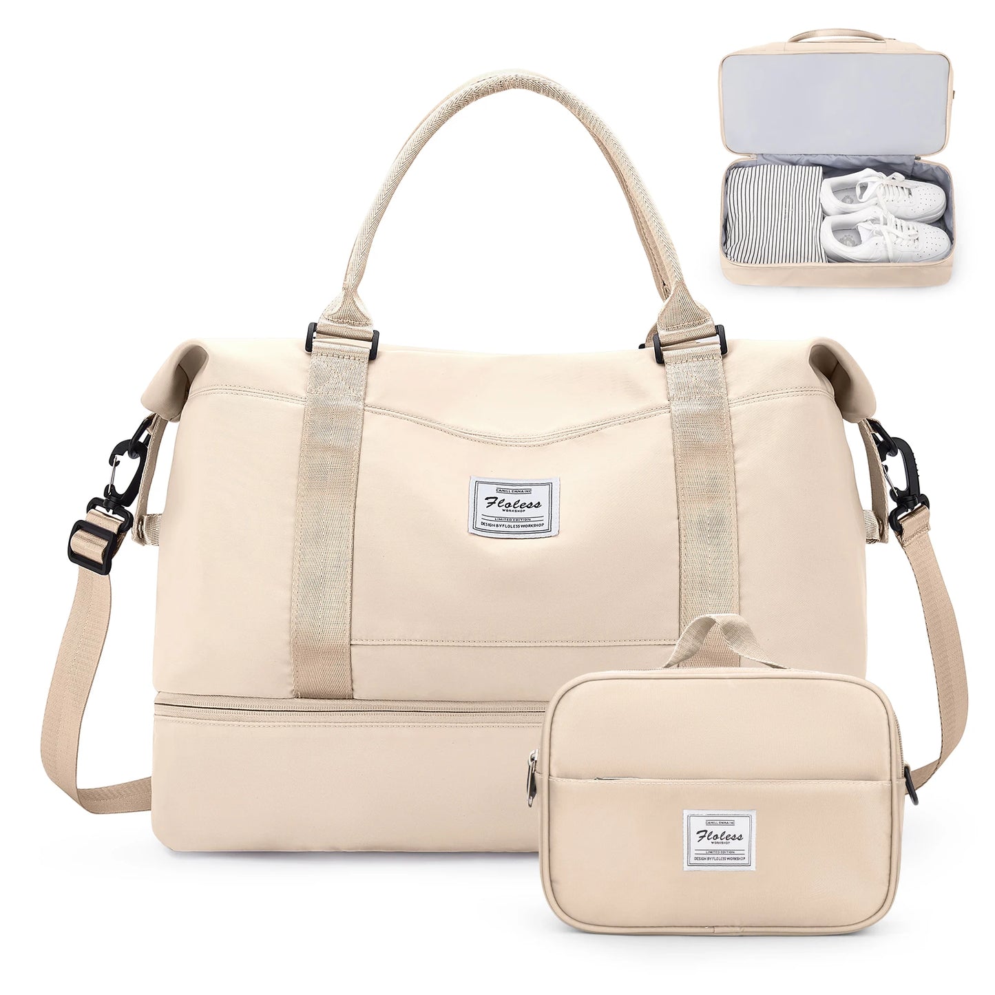 Weekender Travel Bag for Women - Overnight Carry-On Duffel with Shoe Compartment, Personal Item Tote & Matching Toiletry Bag, Gym Bag