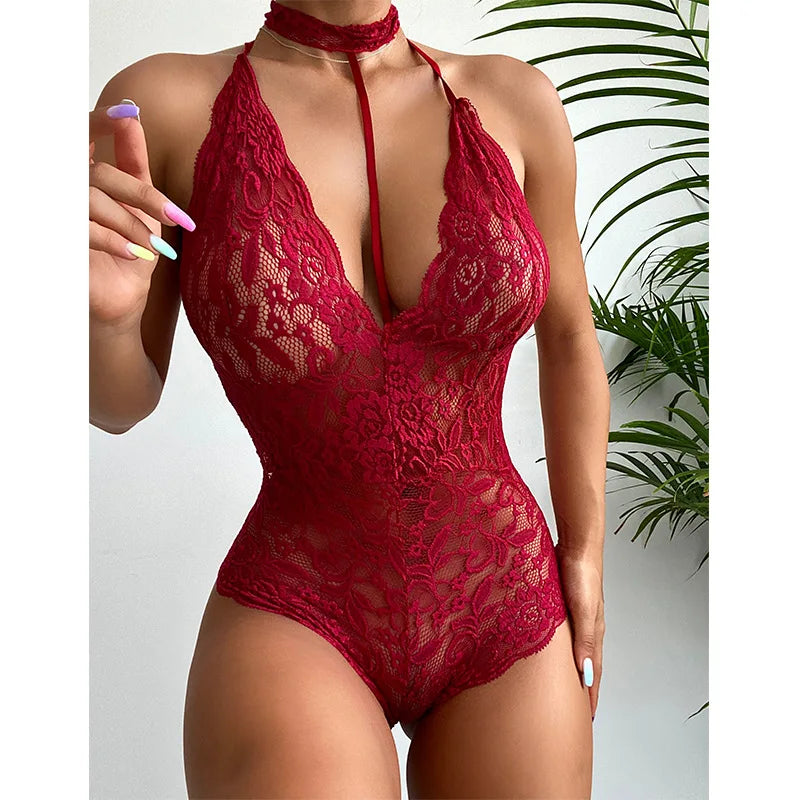 Open Bra Crotchless Lace One Piece Bodysuit