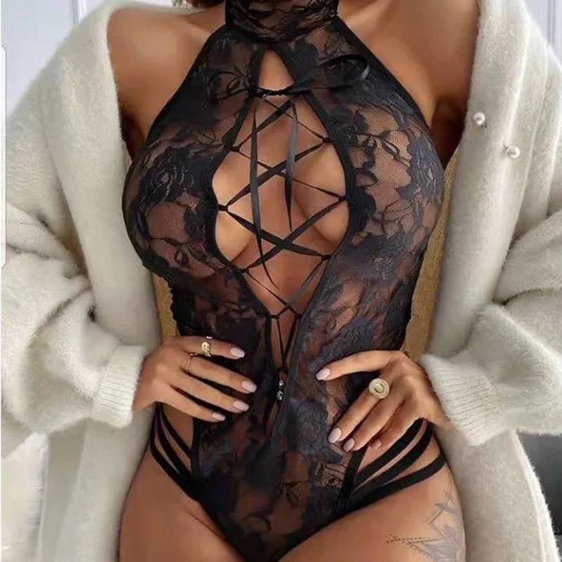 Open Bra Crotchless Lace One Piece Bodysuit