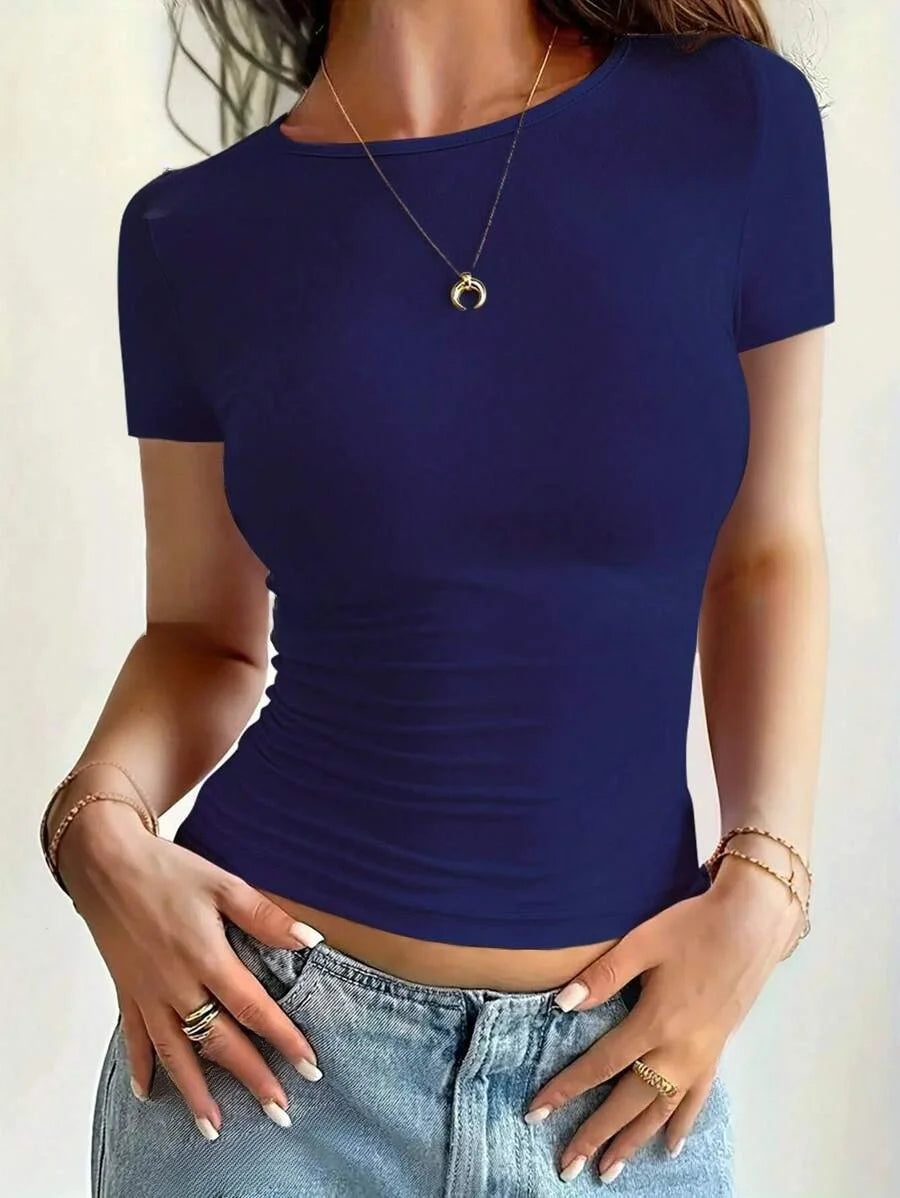 Women's Slim Fit Scoop Neck Short Sleeve Crop Top T-Shirts