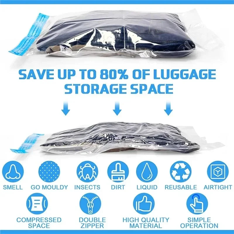 1/3/5pcs Travel Vacuum Storage Bags - Compression Organizer for Clothes, Space - Saving Luggage Packing Essential