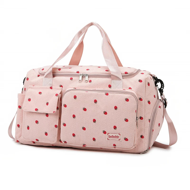 Corduroy Travel Tote Bag - Large Capacity Carry-On Duffle with Shoe Compartment, Sports & Fitness Weekender Bag for Women