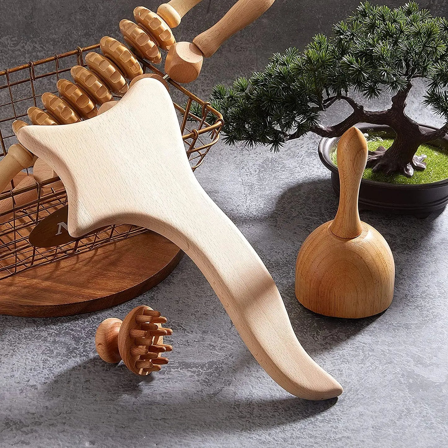 Wood Therapy Massage Tools Set - Wooden Gua Sha Board, Scraper & Massage Roller for Cellulite, Lymphatic Drainage & Muscle Relief