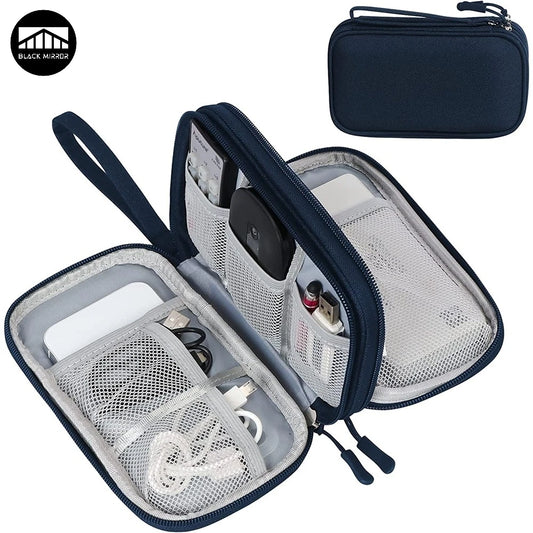 Travel Electronics Organizer Case - Waterproof Double Layer Cable Storage Bag for Cords, Chargers, Power Banks, Hard Drives, Tech Accessories