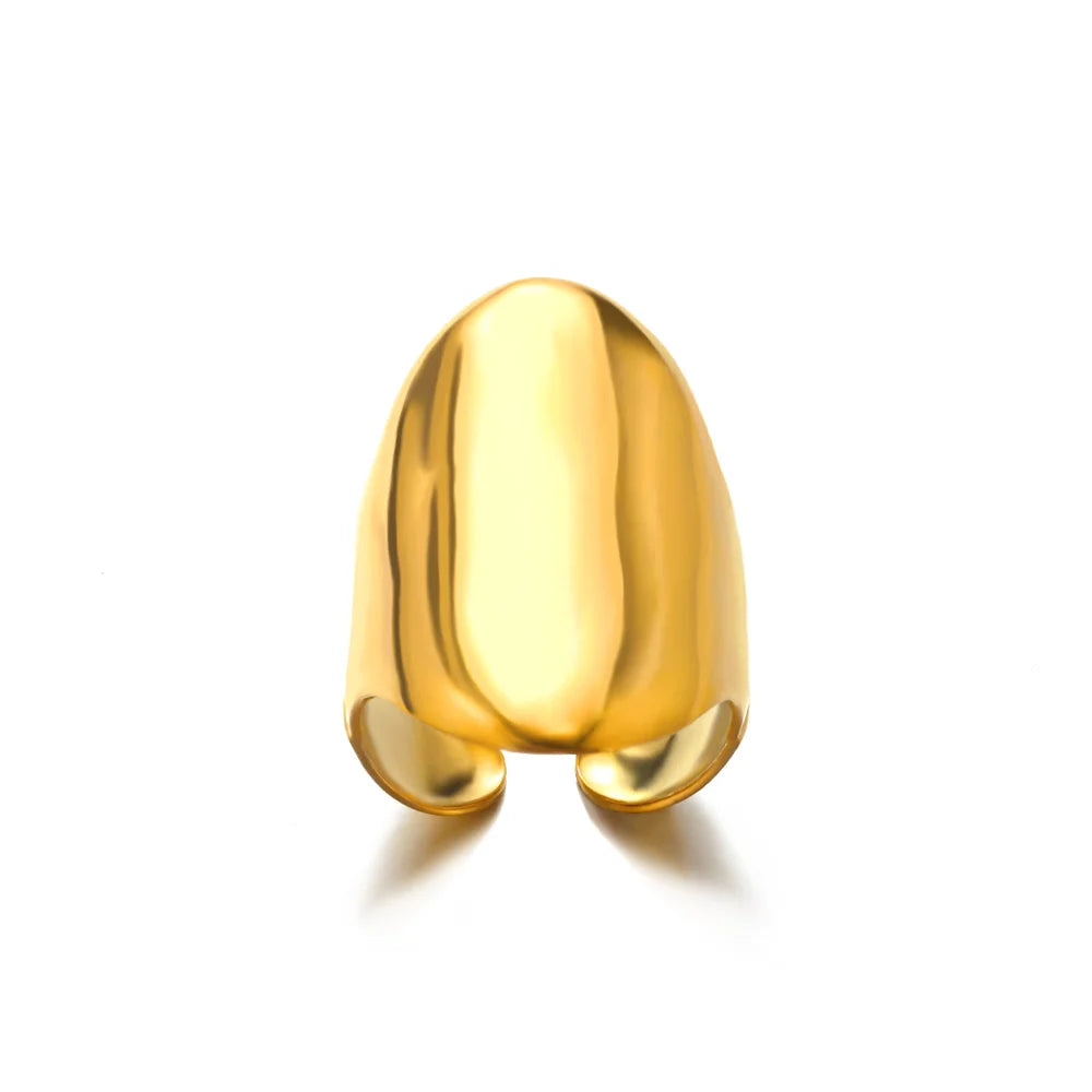316L Stainless Steel Geometric Open Ring for Women - Gold Color, Waterproof & Tarnish-Resistant Vintage Aesthetic Jewelry