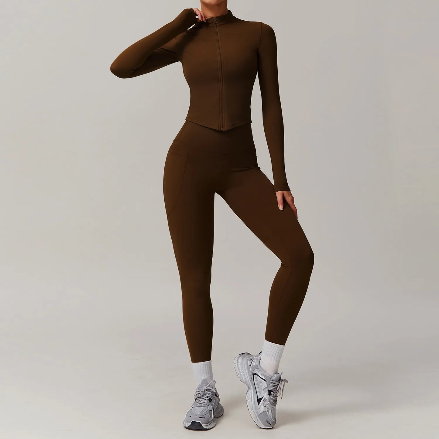 2 Pieces Yoga Set Fitness Jacket Long Sleeve High Waist Leggings Sports Suit