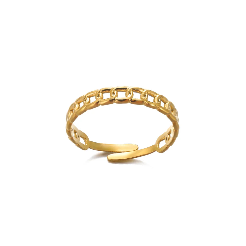 316L Stainless Steel Geometric Open Ring for Women - Gold Color, Waterproof & Tarnish-Resistant Vintage Aesthetic Jewelry