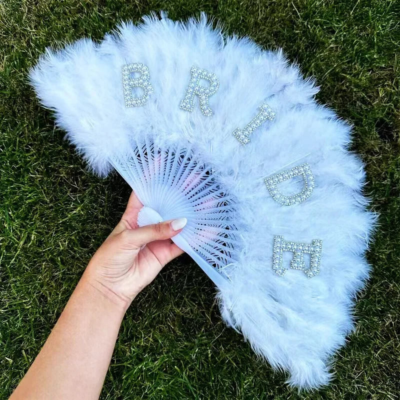 Elegant Bridal Feather Fan - Dazzling White Pear Feather Handheld Accessory for Weddings, Parties & Decor