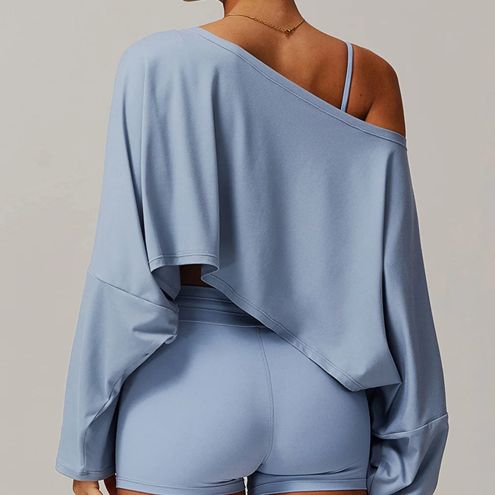 Sports Long Sleeve Loose Top Women's One Shoulder Long Sleeve Yoga Top