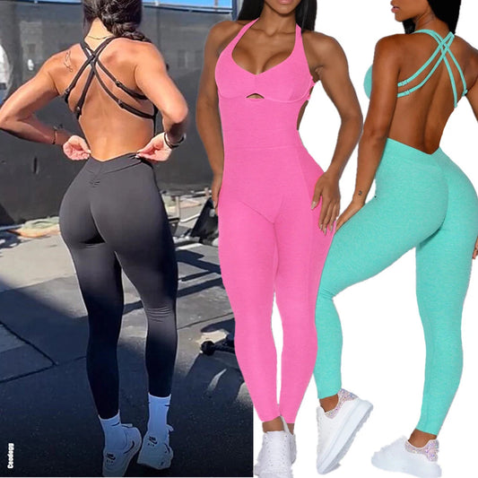Nylon Yoga Romper Jumpsuit - Women's One-Piece Activewear Sports Bra Set