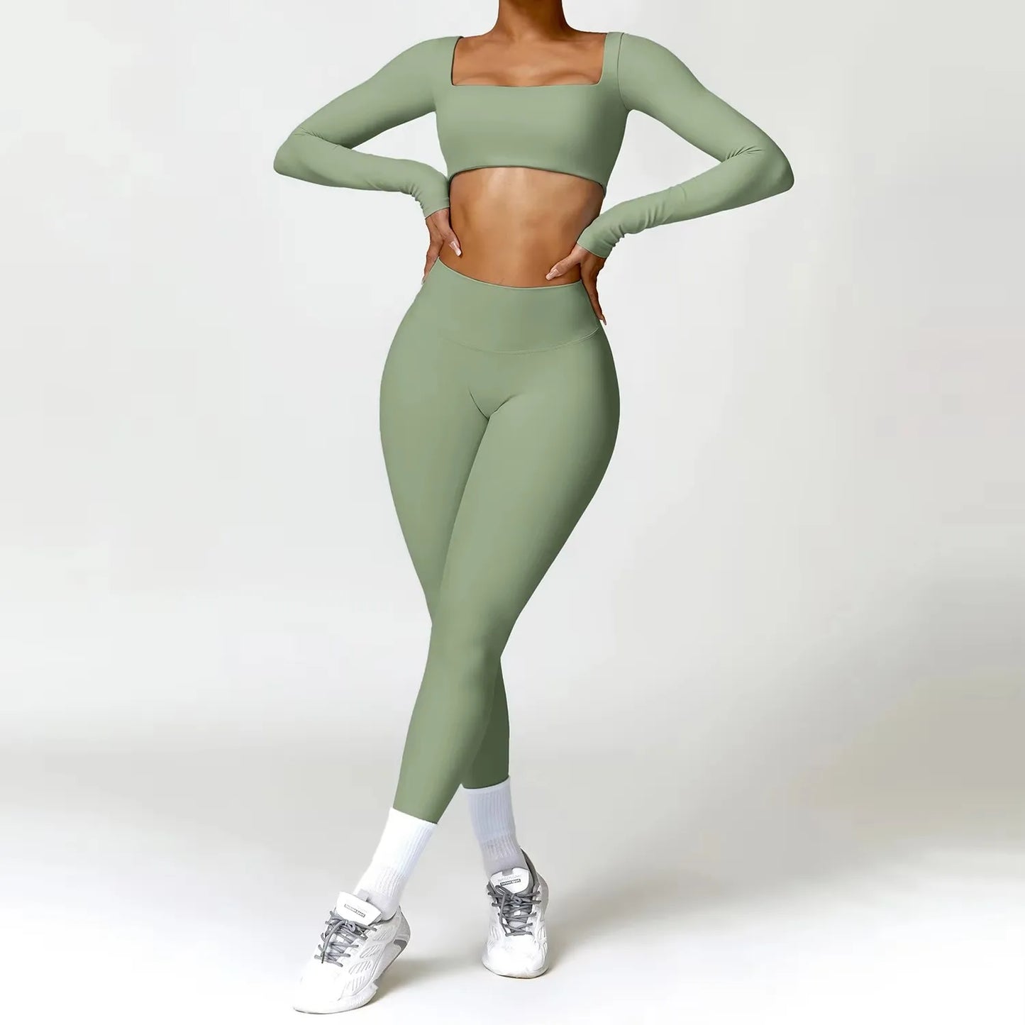 Yoga Set 2PCS Sportswear Legging & Fitness Bra Crop Top Long Sleeve Tracksuit