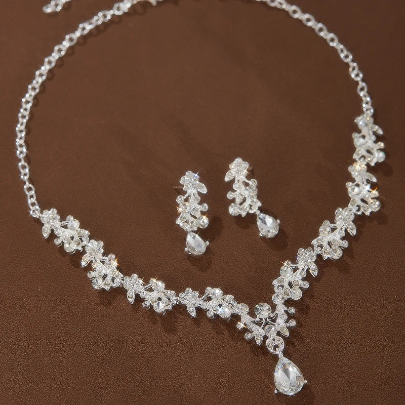 Bridal Jewelry Zircon Rhinestone Set Luxury Women's Necklace Earring