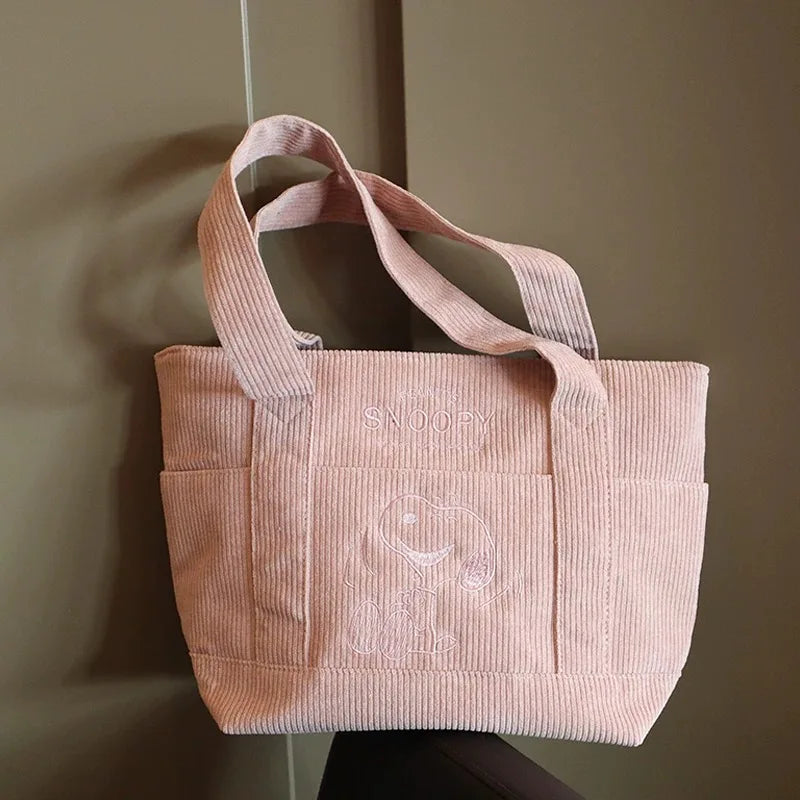 Snoopy Corduroy Tote Bag Large Capacity Zipper Shoulder