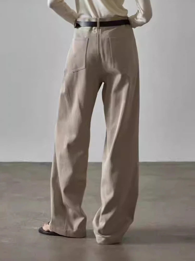 Women's High Waisted Wide Leg Trousers with Pockets & Buttons