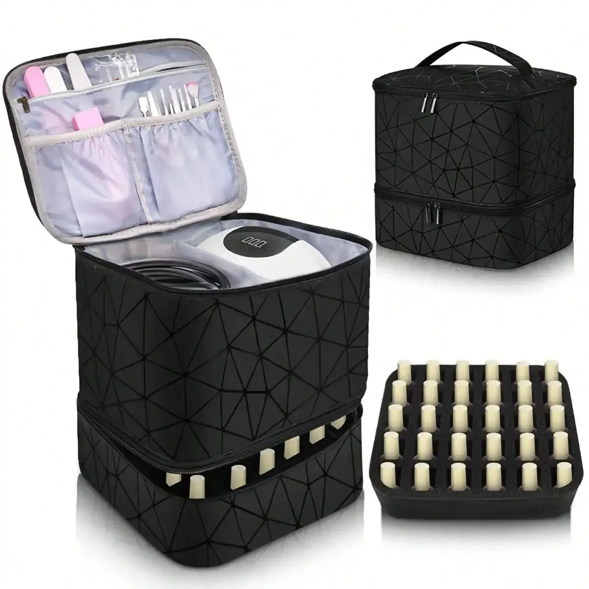 Women's Double-Layer Nail Polish Storage Bag - Portable Travel Organizer & Multi-Function Nail Salon Case for Polish, Tools & Accessories