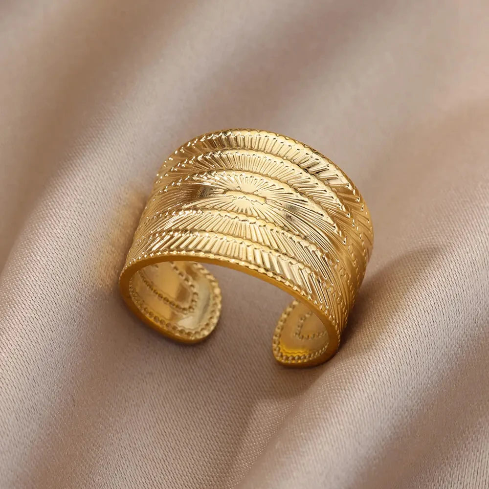 316L Stainless Steel Geometric Open Ring for Women - Gold Color, Waterproof & Tarnish-Resistant Vintage Aesthetic Jewelry