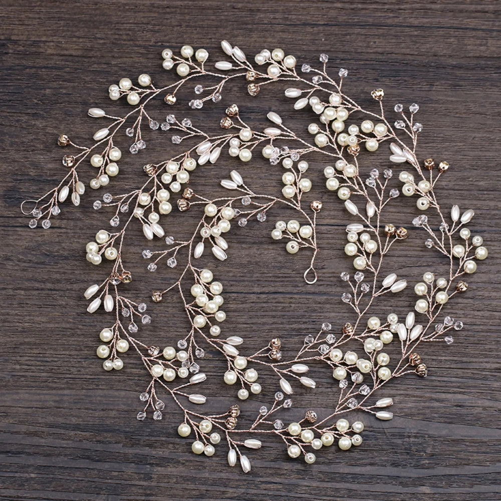 Crystal & Pearl Bridal Tiara Headband – Rhinestone Hair Vine Wedding Accessory for Brides & Women