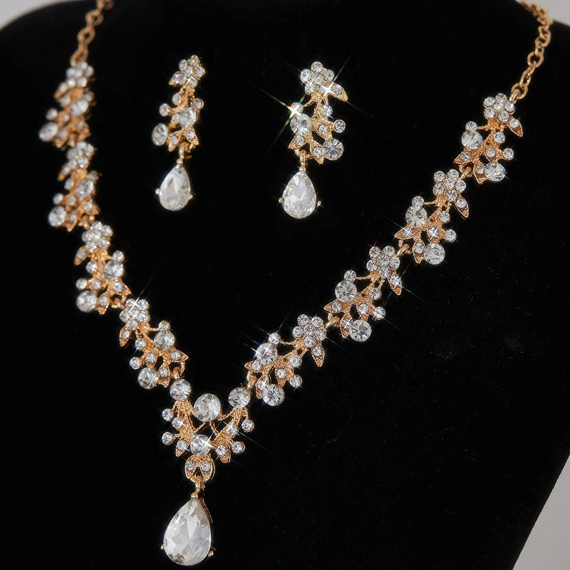 Bridal Jewelry Zircon Rhinestone Set Luxury Women's Necklace Earring