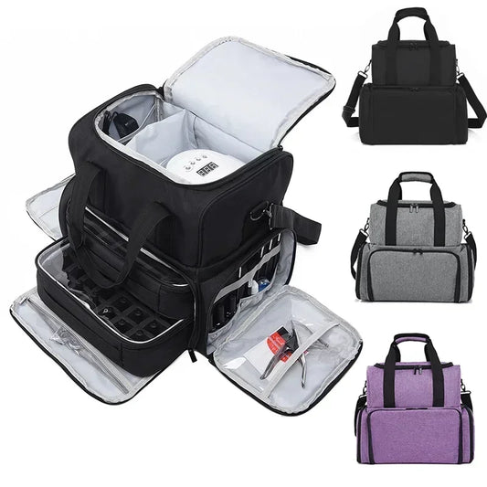 Portable 2-Layer Nail Polish Storage Bag - Women's Travel Nail Essentials Organizer, Multi-Function Cosmetic Storage Box with Shoulder Strap