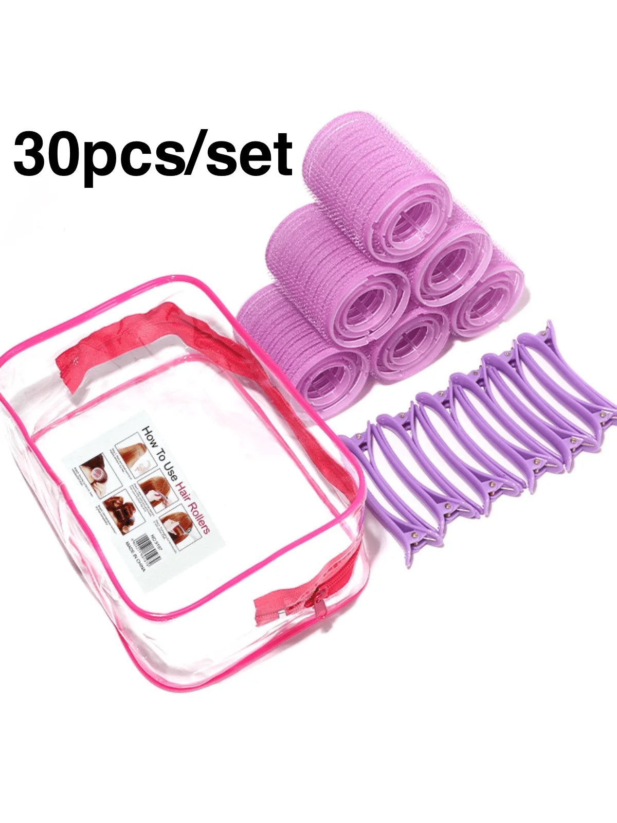 30 pcs Self Grip Heatless Hair Curlers Set - DIY Hair Styling Rollers for Voluminous Curls / No Heat Required