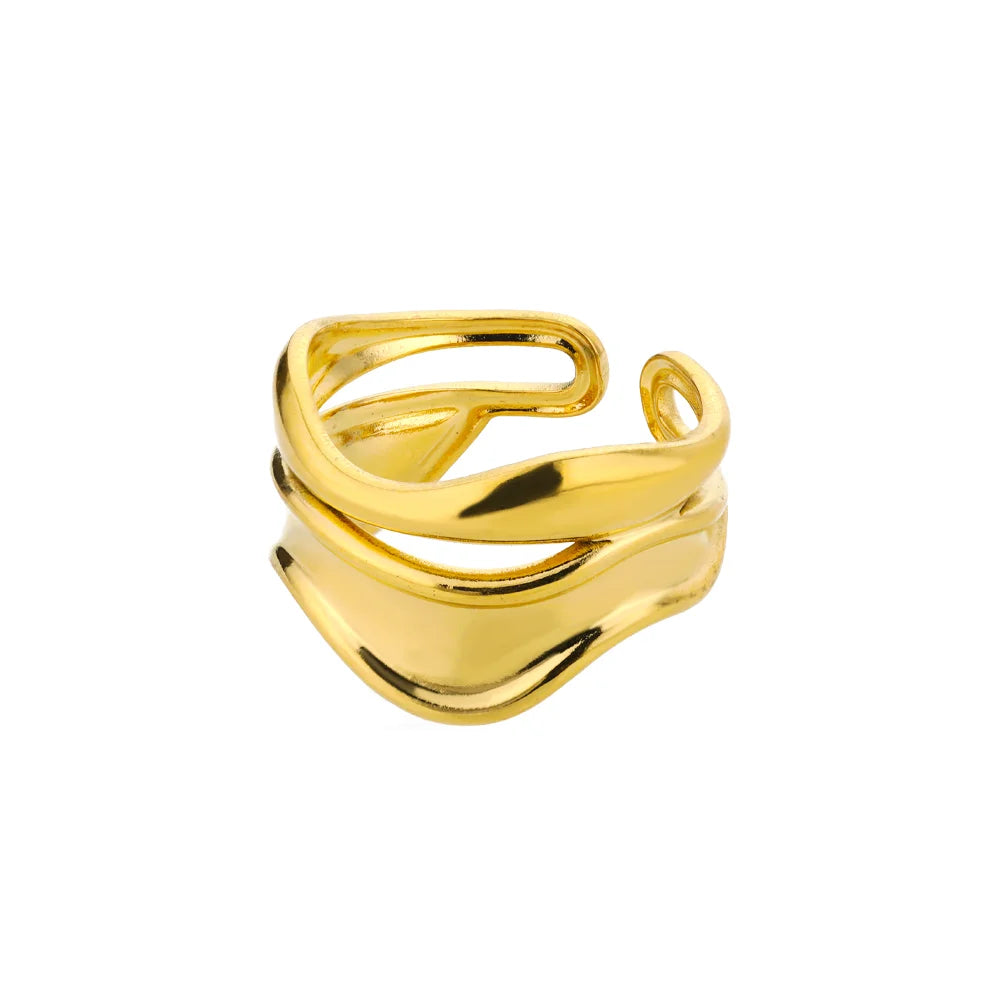 316L Stainless Steel Geometric Open Ring for Women - Gold Color, Waterproof & Tarnish-Resistant Vintage Aesthetic Jewelry