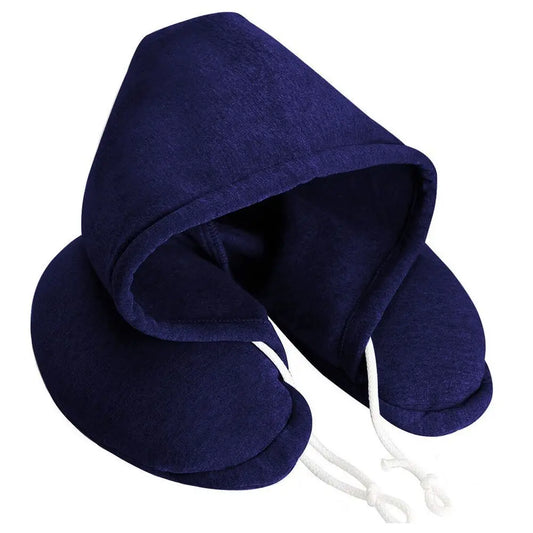 U-Shape Airplane Pillow with Hoodie - Soft Comfortable Hooded Neck Travel Pillow for Flights, Car & Train