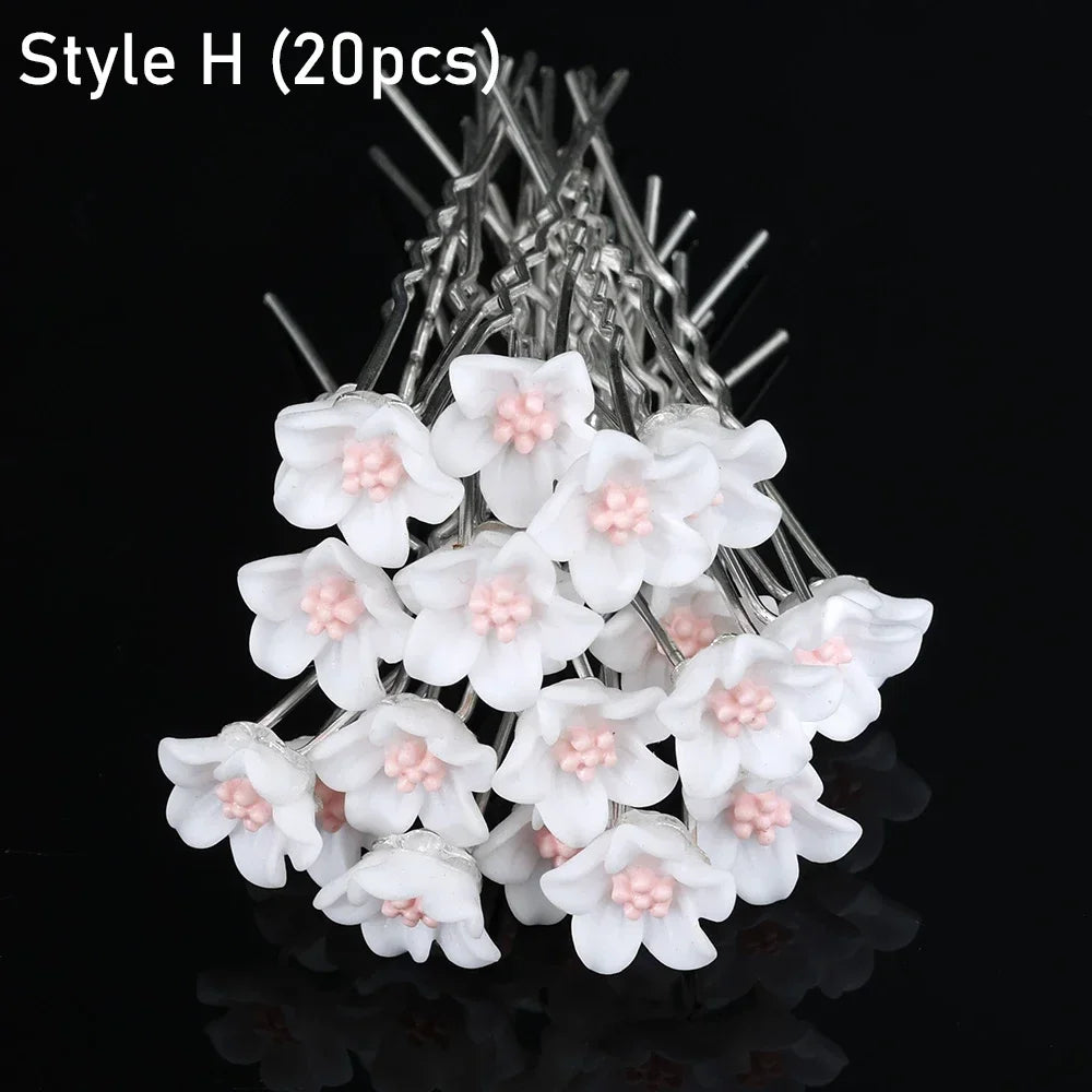 20 pcs Elegant Pearl & Crystal Bridal Hairpins – U-Shaped Metal Hair Forks & Hair Combs for Wedding Hairstyles & Accessories