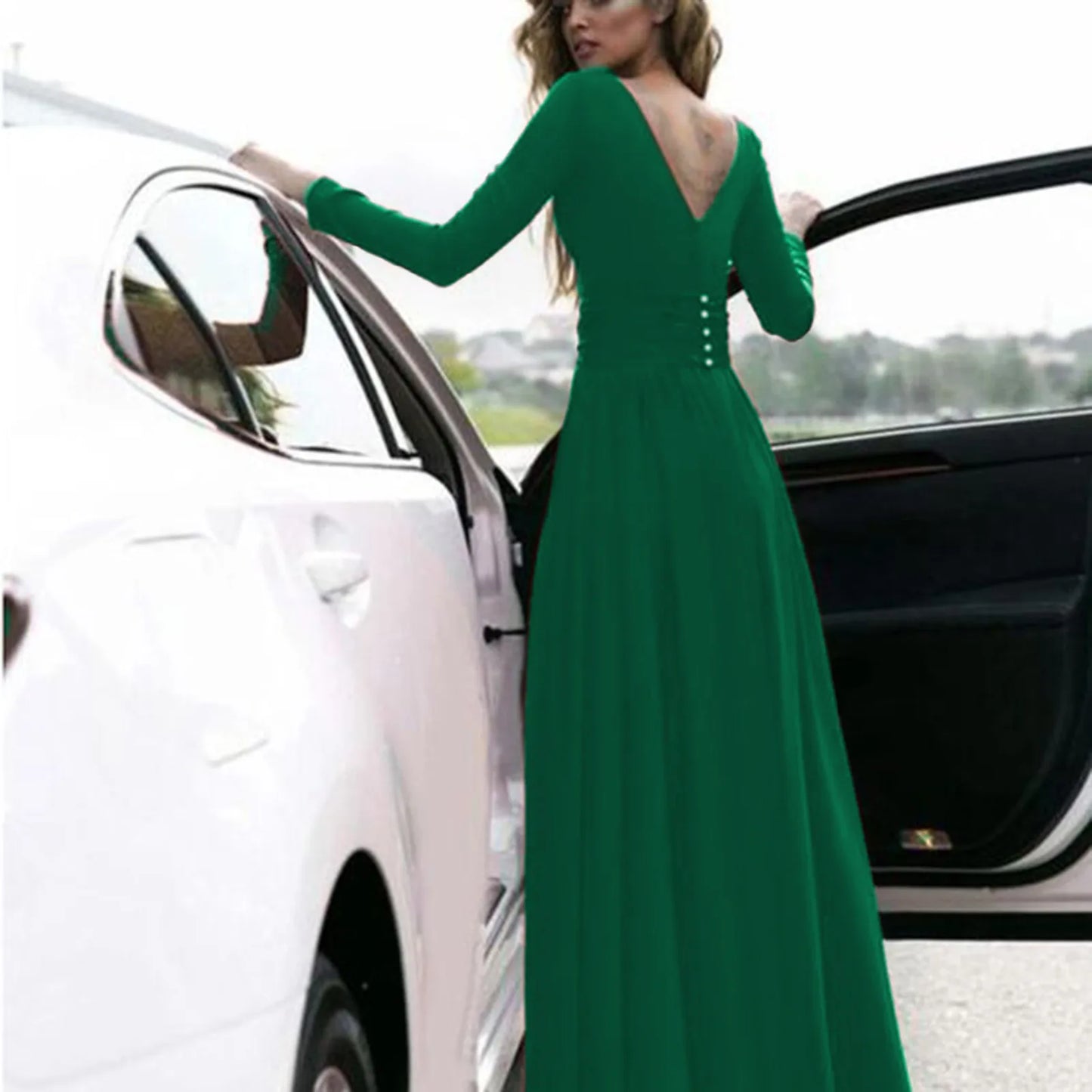 Women's Red Wrap Maxi Dress - Deep V Neck, Split A Line, Evening Party Gown