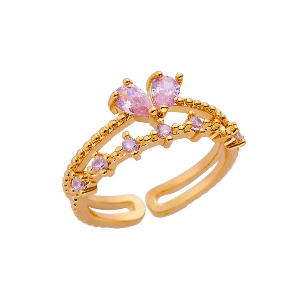 Pink-Gold Tone Rings for Women - Waterproof Stainless Steel Aesthetic Wedding Costume Jewelry