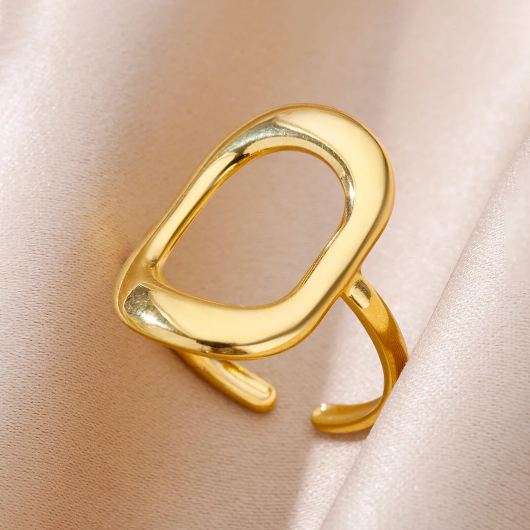 316L Stainless Steel Geometric Open Ring for Women - Gold Color, Waterproof & Tarnish-Resistant Vintage Aesthetic Jewelry