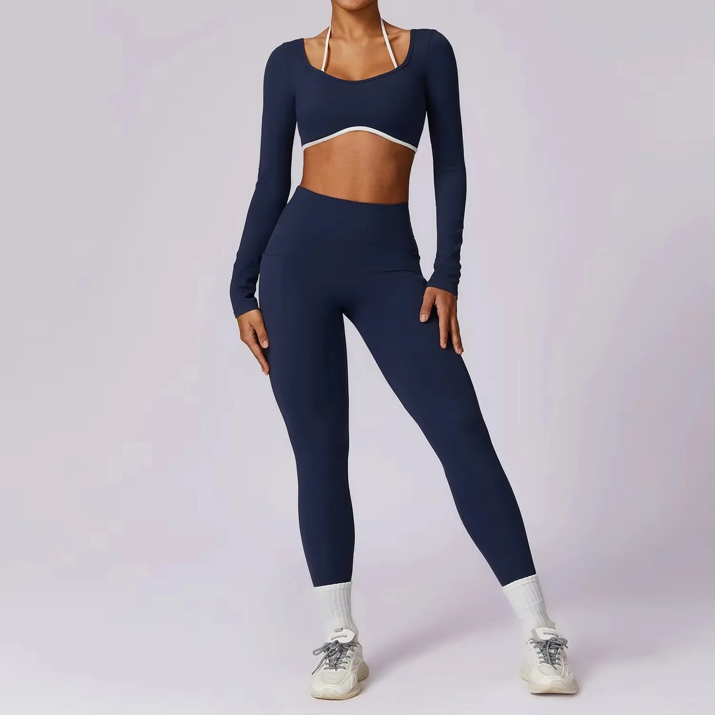Yoga Set 2PCS Women Sportswear Push Up Bra Crop Top Long Sleeve & Leggings Sports Suits