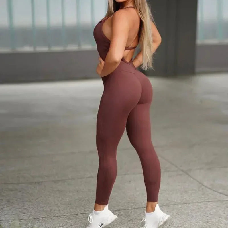Yoga Jumpsuits Sports Fitness Backless Hip-lifting Running Workout Clothes for Women