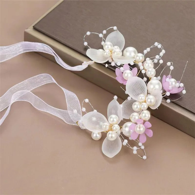 Bohemian Girls Bridal Pearl Hair Headdress Flower Wreath